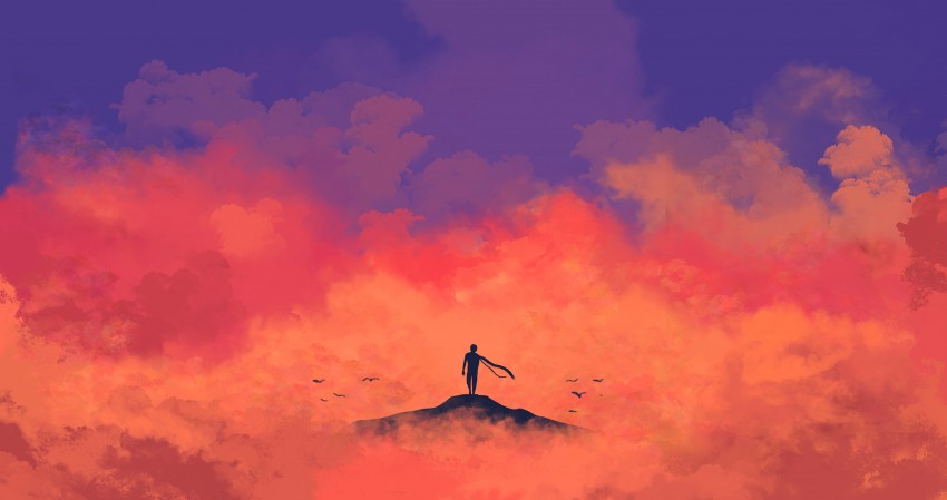 4K Anime Clouds Minimalism Art Wallpaper