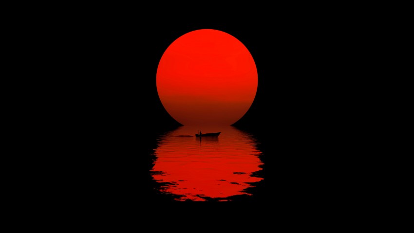 Boat Red Sunset Dark 5K Wallpaper