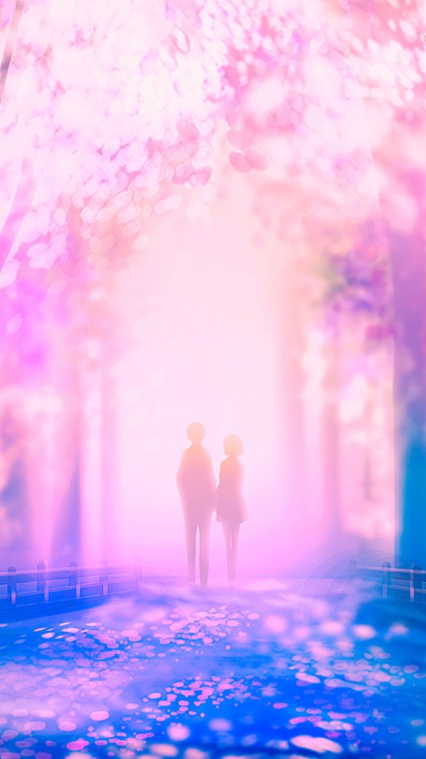 Couple In Sakura Tree Phone Wallpaper