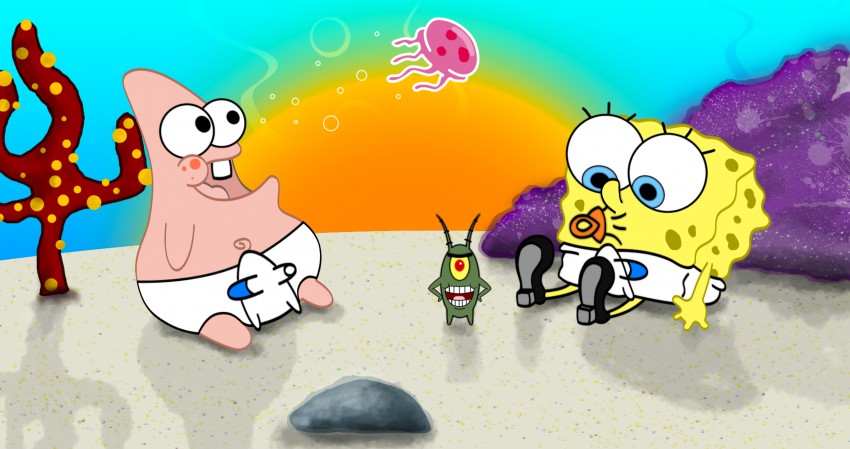 Cute Baby Spongebob And Patrick 4K Wallpaper