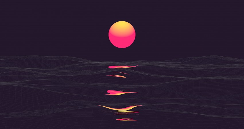Digital Moon Sun Set Abstract 4K Wallpaper