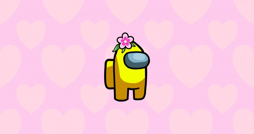 HD Yellow Among Us With Flower Hat Wallpaper