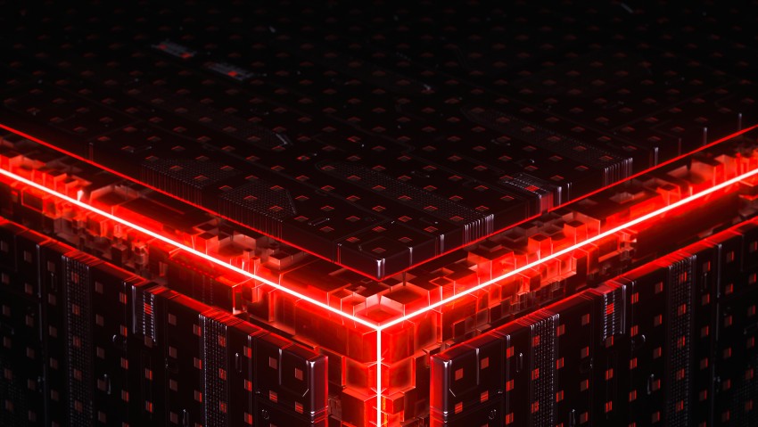 Red Abstract Neon Cube 5K Wallpaper