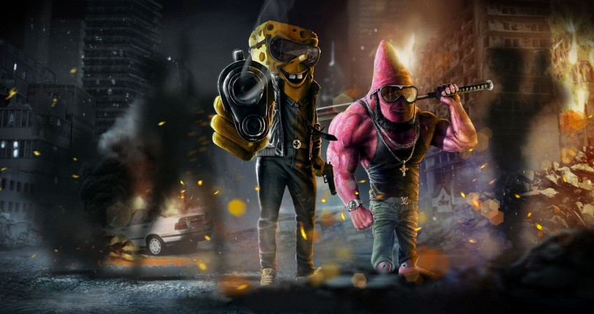 Spongebob Patrick Gangster 4K Wallpaper