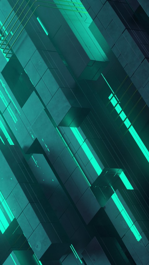 Teal 3D Building Abstract 4k Mobile Wallpaper