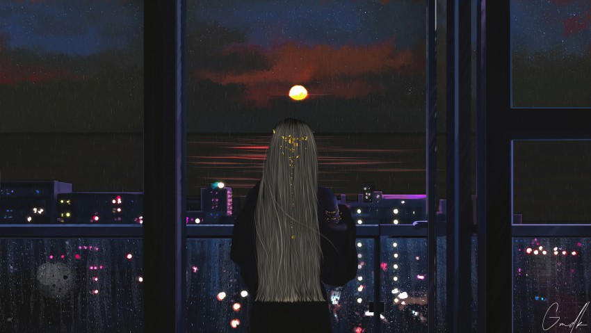Ultra HD Lonely Sad Anime Girl Art 5K Wallpaper