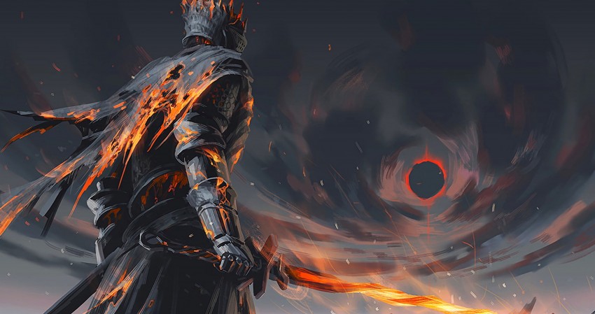 Video Game Warrior Holding Fire Sword 4K Wallpaper