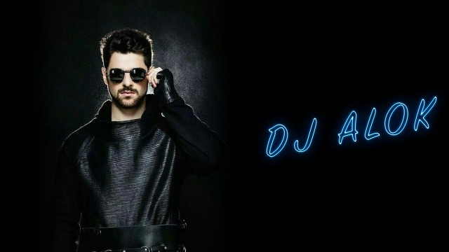 Black Background Dj Alok With Blue Glowing Text 8K Wallpaper