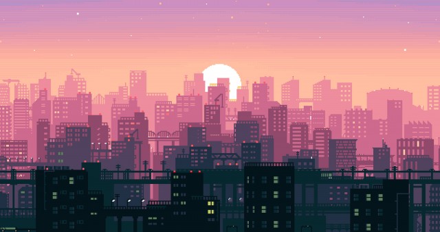 4K Pixel City Picture Wallpaper Background