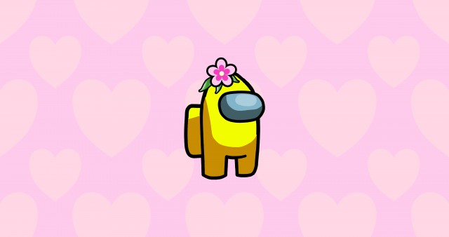 HD Yellow Among Us With Flower Hat Wallpaper