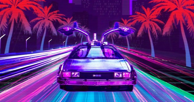 Ultra HD Retrowave Neon 80s Car sun Wallpaper