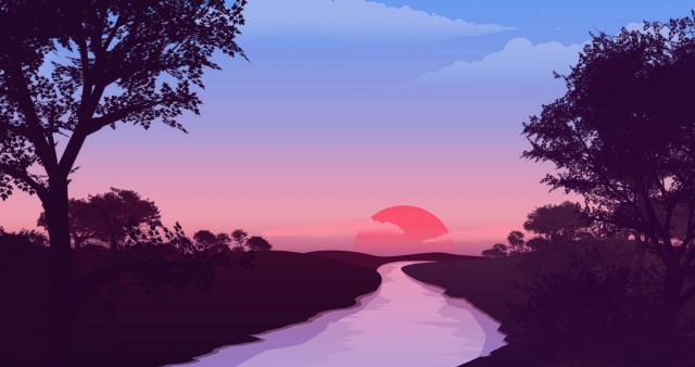 Ultra HD Red Sunset Digital Art 4K Wallpaper