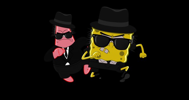 Spongebob & Patrick Black Suit 4K Wallpaper