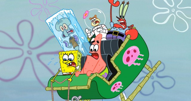Spongebob Characters In Sleigh 4K Wallpaper