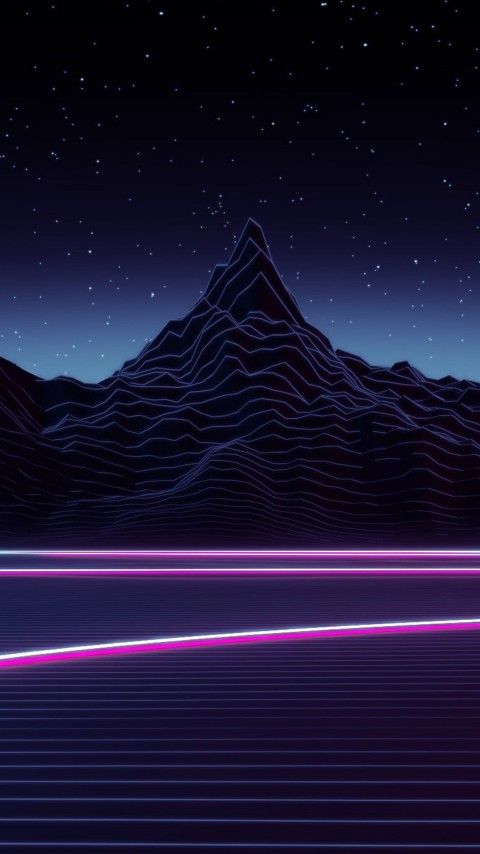 Neon Mountains Digital Art Wallpaper Phone