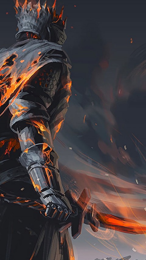 Video Game Warrior Holding Fire Sword Mobile Wallpaper
