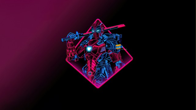Neon Deadpool Armor 5K Wallpaper