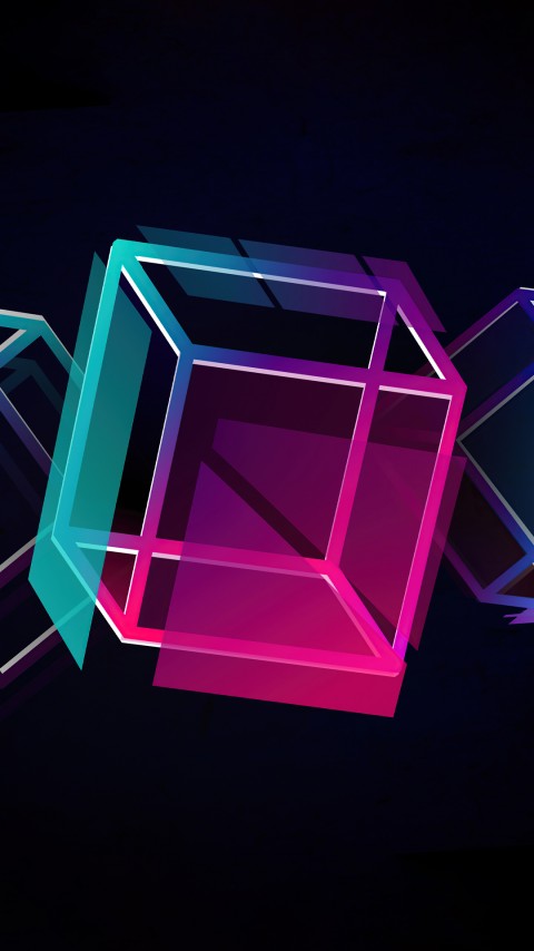 HD Neon Cube Floater Phone Wallpaper