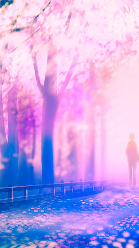 Couple In Sakura Tree Boy Phone Wallpaper