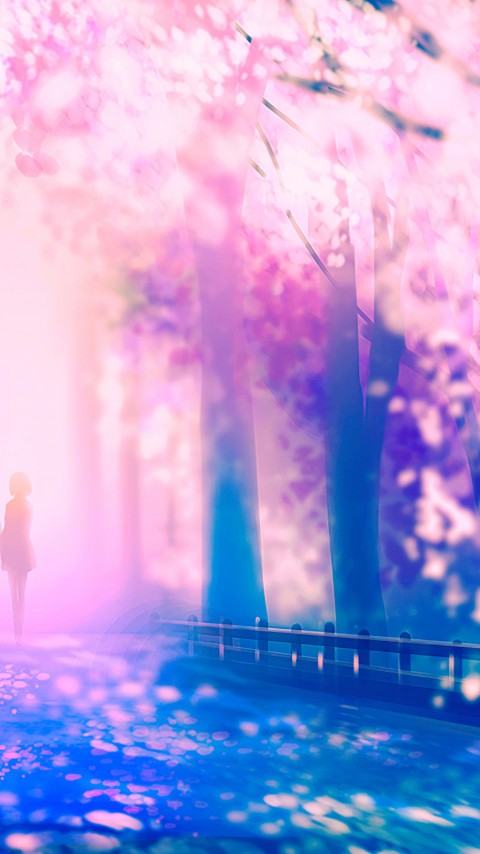 Couple In Sakura Tree Girl Phone Wallpaper