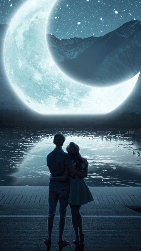 Lovers On The Moon ai 4k Mobile Wallpaper