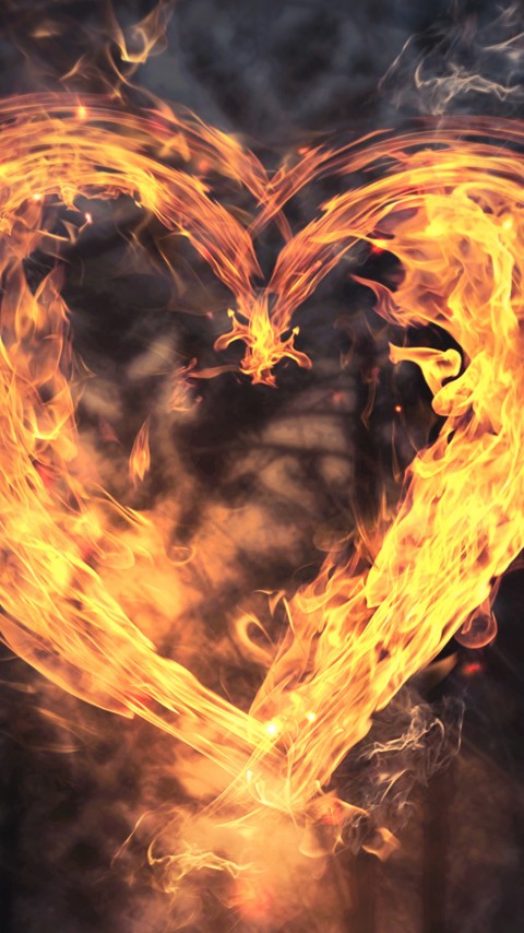 Burning Fire Heart Wallpaper Mobile